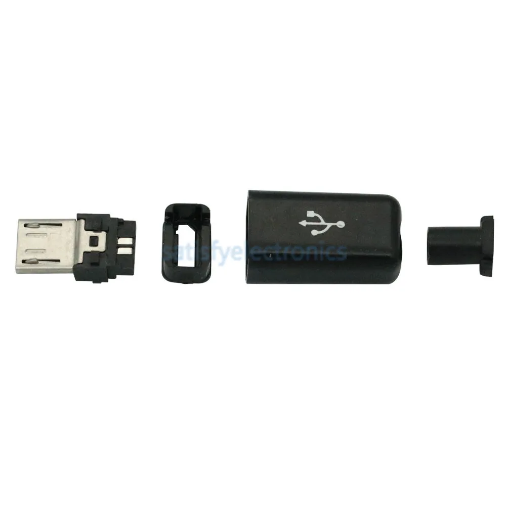 5 ADET YENİ mikro USB Erkek Fiş Konnektörleri DIY Kiti Erkek Konnektör Kapakları Siyah Görüntü 1