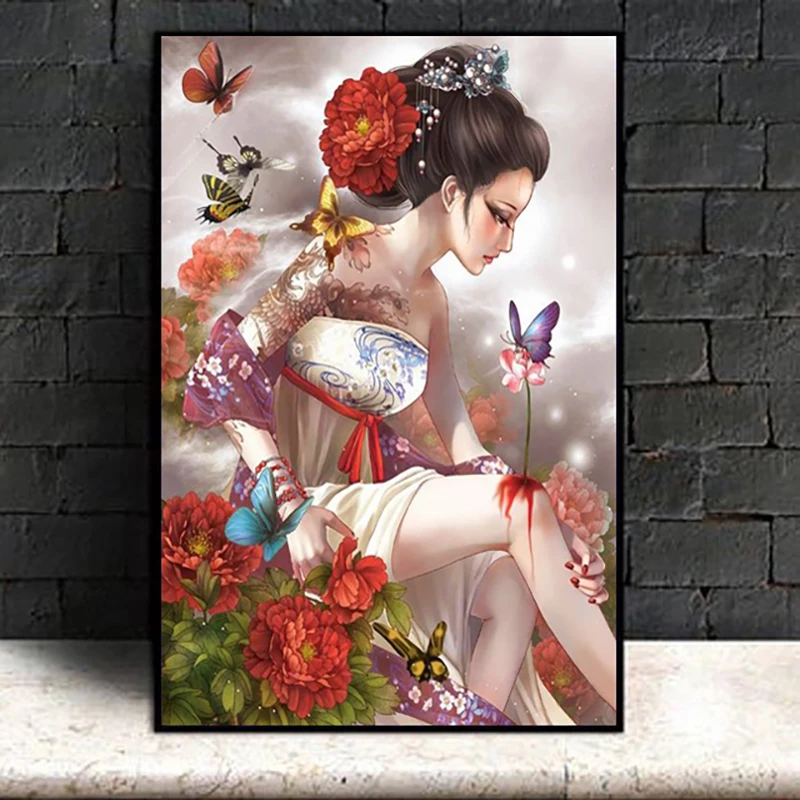 5D AB Elmas Boyama Japon Geyşa Kadın Çapraz Dikiş Mozaik Kimono Seks Sanat El Sanatları Hediye Odası DecorHome Dekorasyon Görüntü 1