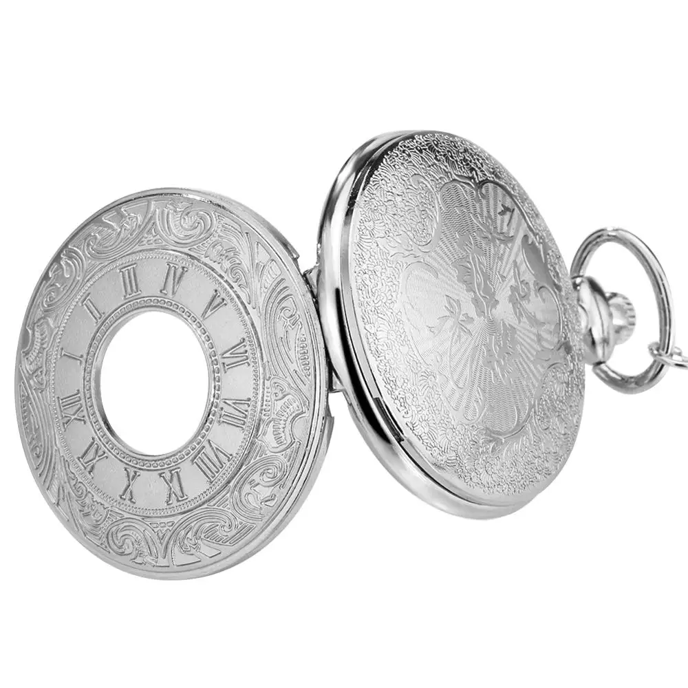 Basit Gümüş Romen Rakamları cep saati Erkekler Kadınlar Lüks Hollow Vaka Kuvars Steampunk Vintage Kolye Kolye Hediye cep saati Görüntü 2