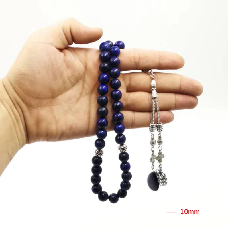Doğal Lapis lazuli Tesbih Müslüman taş tespihler erkekler bilezik Mavi taş misbaha tespih arapça moda Bayram hediyeler ramazan Görüntü 5