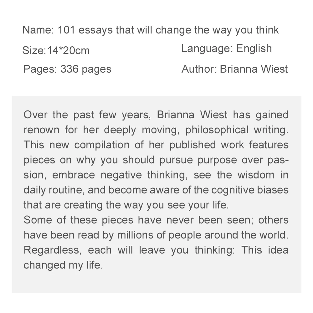 Düşünme Şeklinizi Değiştirecek 101 Deneme Brianna Wiest Books Yetişkinler için İngilizce Kitaplar İlham Verici Teşvik Cogitation Görüntü 1