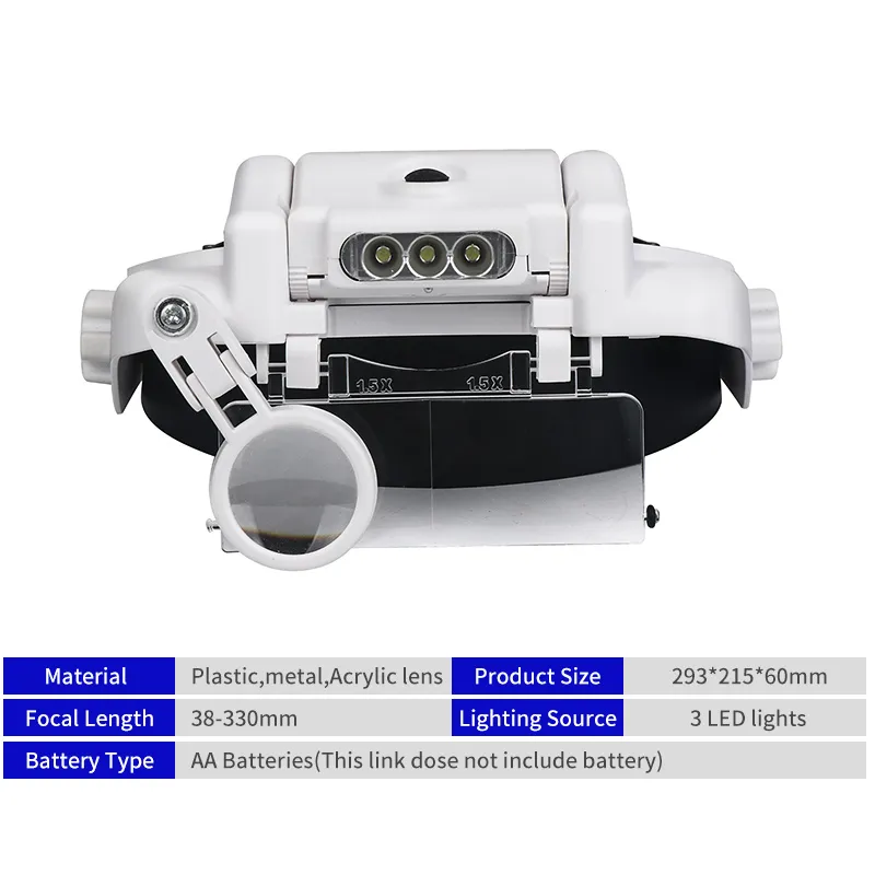 LED Kafa Bandı Büyüteç Eller Serbest Büyüteç Gözlük Takı Büyüteç İzle Elektronik Tamir 1. 5x2x2. 5x3x3. 5x8x Lens Büyüteç Görüntü 5