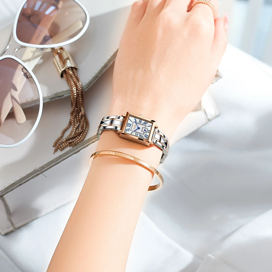 LIGE Marka SUNKTA Kadın Saatler Moda Kare Bayanlar quartz saat Bilezik Seti Arama Basit Gül Altın Lüks Kadın Saatler 2022 Görüntü 1