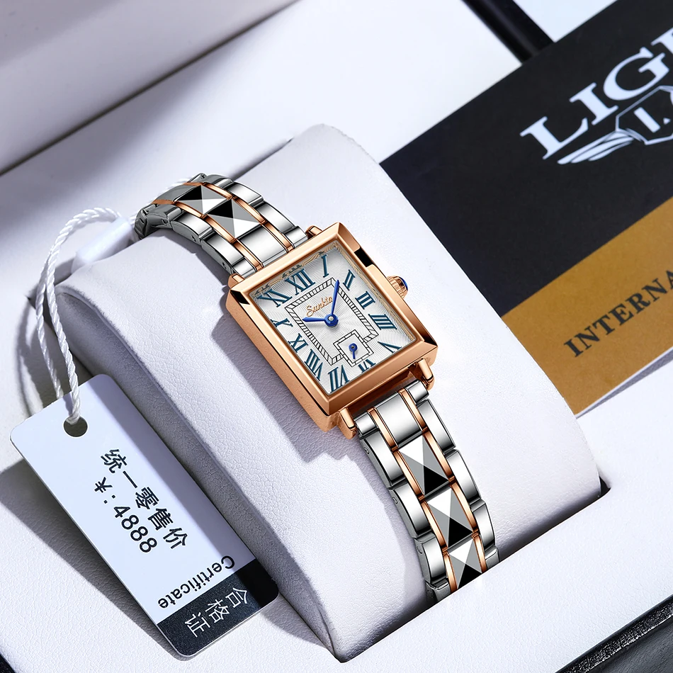 LIGE Marka SUNKTA Kadın Saatler Moda Kare Bayanlar quartz saat Bilezik Seti Arama Basit Gül Altın Lüks Kadın Saatler 2022 Görüntü 3