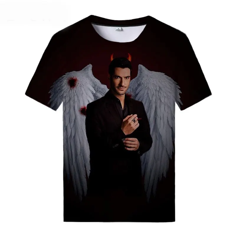 Lucifer TV Serisi 3D Baskı T-Shirt Erkek Kadın Moda Streetwear O-Boyun Kısa Kollu T Gömlek Boy Tees Tops Unisex Giyim Görüntü 2