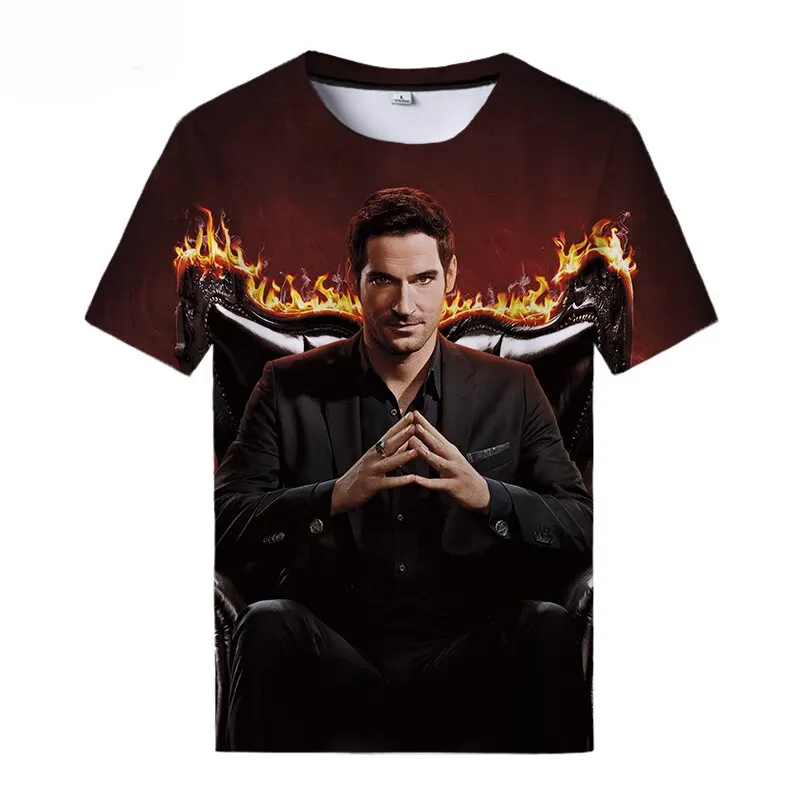 Lucifer TV Serisi 3D Baskı T-Shirt Erkek Kadın Moda Streetwear O-Boyun Kısa Kollu T Gömlek Boy Tees Tops Unisex Giyim Görüntü 3