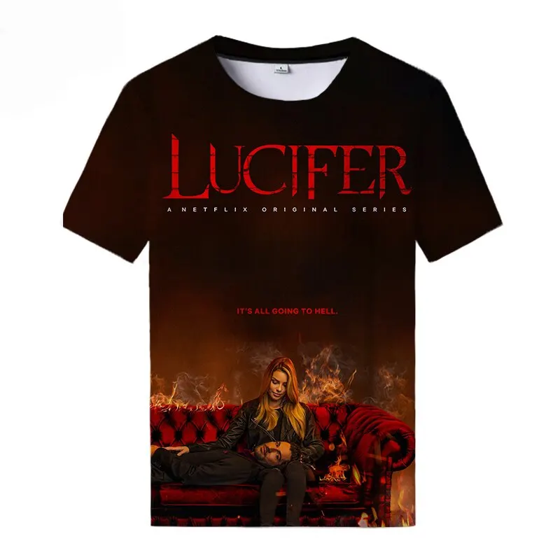 Lucifer TV Serisi 3D Baskı T-Shirt Erkek Kadın Moda Streetwear O-Boyun Kısa Kollu T Gömlek Boy Tees Tops Unisex Giyim Görüntü 4