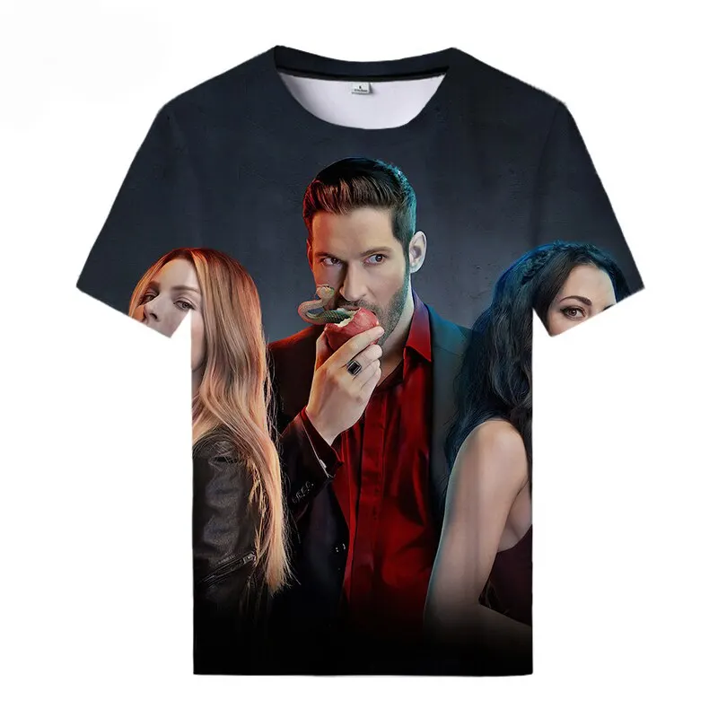 Lucifer TV Serisi 3D Baskı T-Shirt Erkek Kadın Moda Streetwear O-Boyun Kısa Kollu T Gömlek Boy Tees Tops Unisex Giyim Görüntü 5