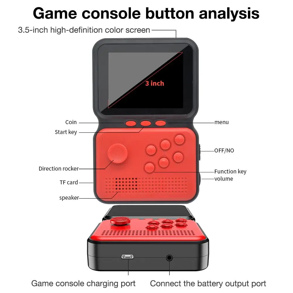 M3 Taşınabilir 3 İnç Mini Oyun Denetleyicisi El 16 Bit Retro Oyun Konsolu Dahili 900 + Klasik Oyunlar Şarj Edilebilir Oyun Makinesi Görüntü 3