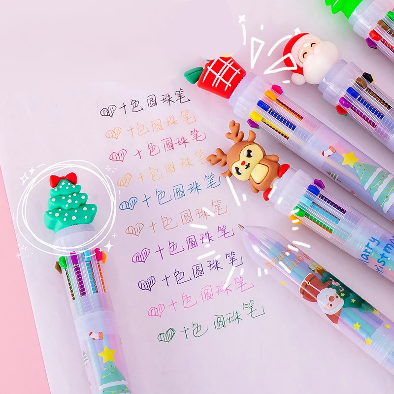 Sevimli Noel Noel Baba Tükenmez Kalem 10 Renk Geri Çekilebilir tükenmez kalem 0.5 MM Okul Yazma Malzemeleri Ofis Kırtasiye Görüntü 3