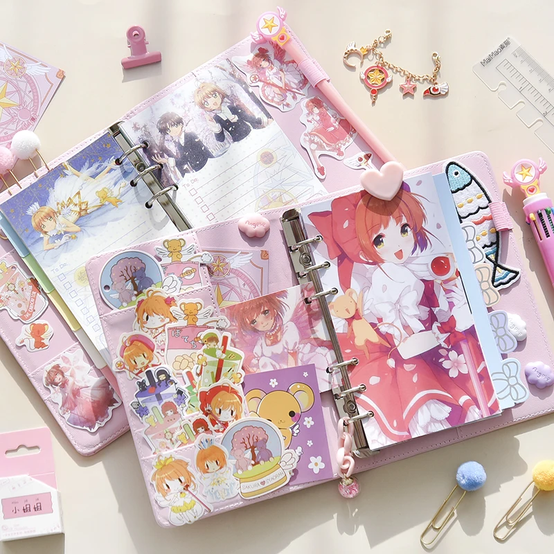 Sevimli Pembe Sakura Anime Gevşek Yaprak Günlüğü Dizüstü Renkli Sayfalar Spiral 6 Delik ciltli defter Dergiler Planlayıcısı Kırtasiye Seti Görüntü 2