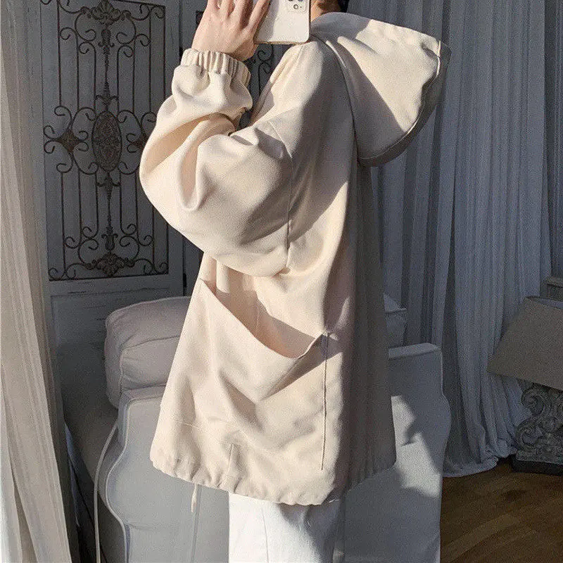 Sonbahar Moda Streetwear Kapüşonlu Sweatshirt Erkekler için Rahat Katı Mektup Baskı Büyük Boy Büyük Cep Kazak Tops Hoodie Giyim Görüntü 1
