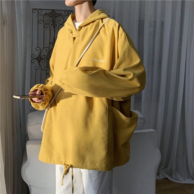 Sonbahar Moda Streetwear Kapüşonlu Sweatshirt Erkekler için Rahat Katı Mektup Baskı Büyük Boy Büyük Cep Kazak Tops Hoodie Giyim Görüntü 2