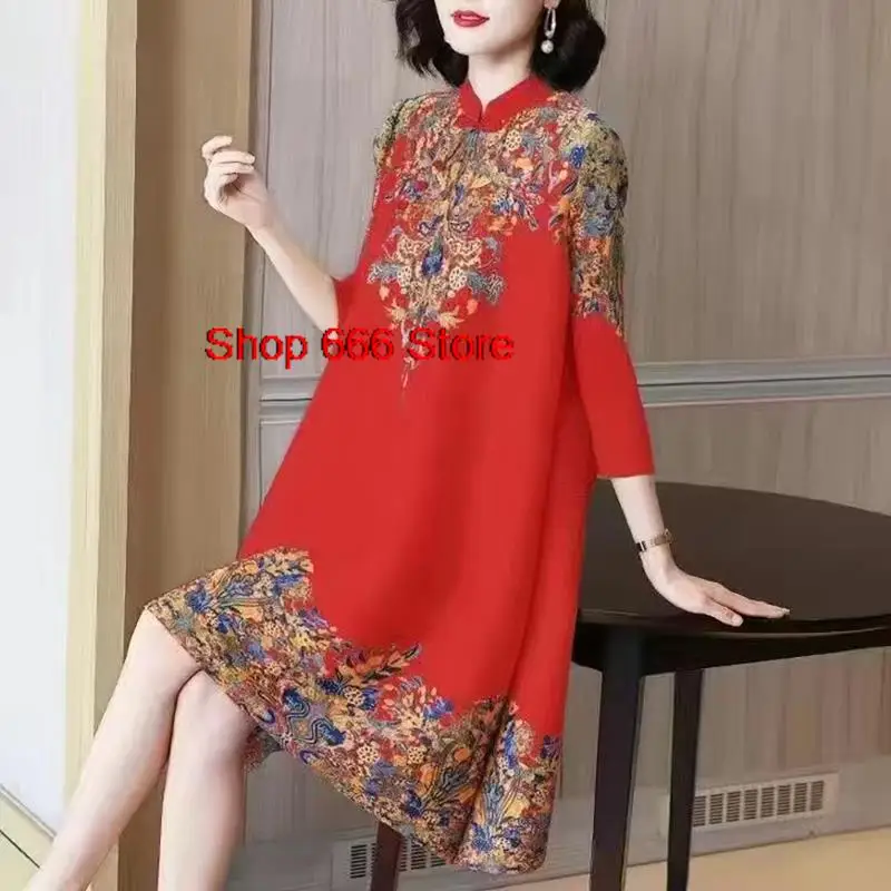 Sonbahar Çin Geleneksel Vintage Kadın Giyim Qipao Gevşek Seksi Çin Elbise Oryantal Elbise Zarif Cheongsam Baskı Elbise  Görüntü 2