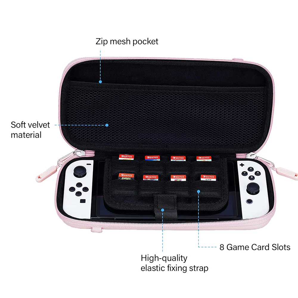 Taşıma Koruyucu Kılıf Nintendo Anahtarı için OLED / Anahtarı ile Temizle sert çanta, cam Ekran Koruyucu ve 4 adet Başparmak Kavrama Kapakları Görüntü 1