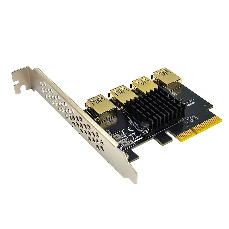 YENI PCIE 1 ila 4 Altın USB3.0 PCI-E X4 Yükseltici Kart 4 Port USB 3.0 Çarpan Hub Yükseltici PCI Express 16X Bitcoin Madenci Madencilik Görüntü 1