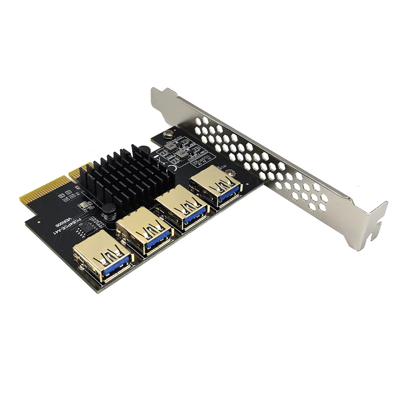 YENI PCIE 1 ila 4 Altın USB3.0 PCI-E X4 Yükseltici Kart 4 Port USB 3.0 Çarpan Hub Yükseltici PCI Express 16X Bitcoin Madenci Madencilik Görüntü 2