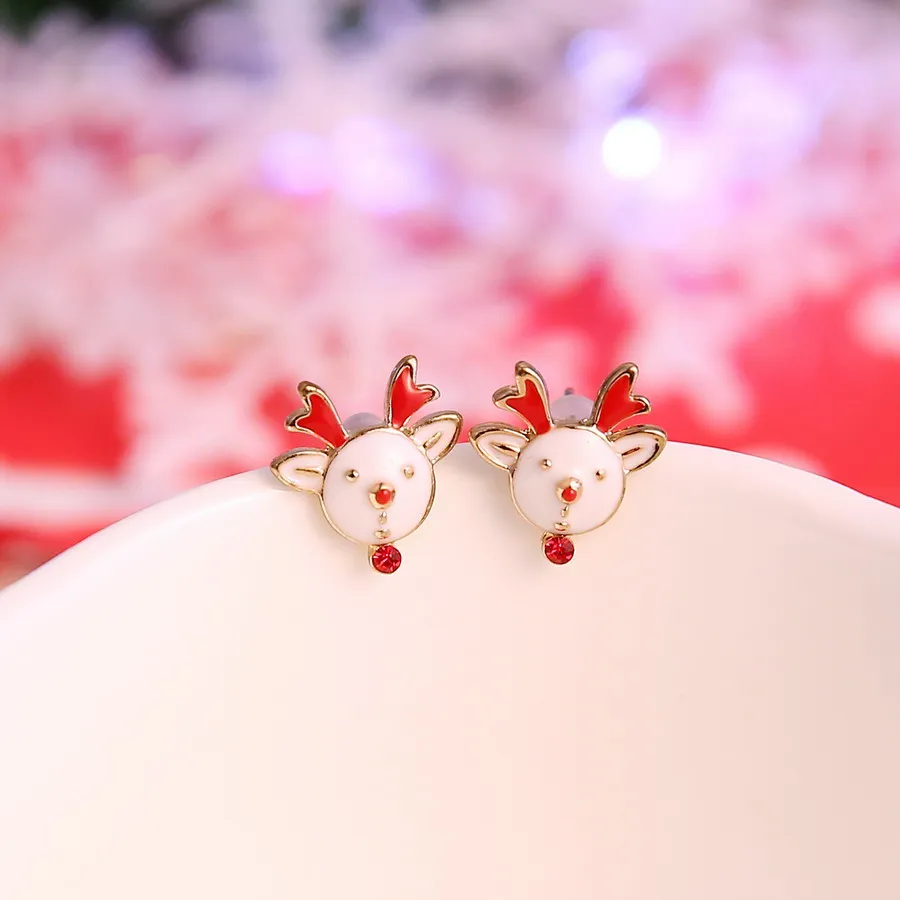Yeni Sıcak Elk Noel Ağacı Karikatür Çan Noel Baba Saplama Küpe Kadınlar İçin moda takı Pendientes buklet d ' oreille Görüntü 4