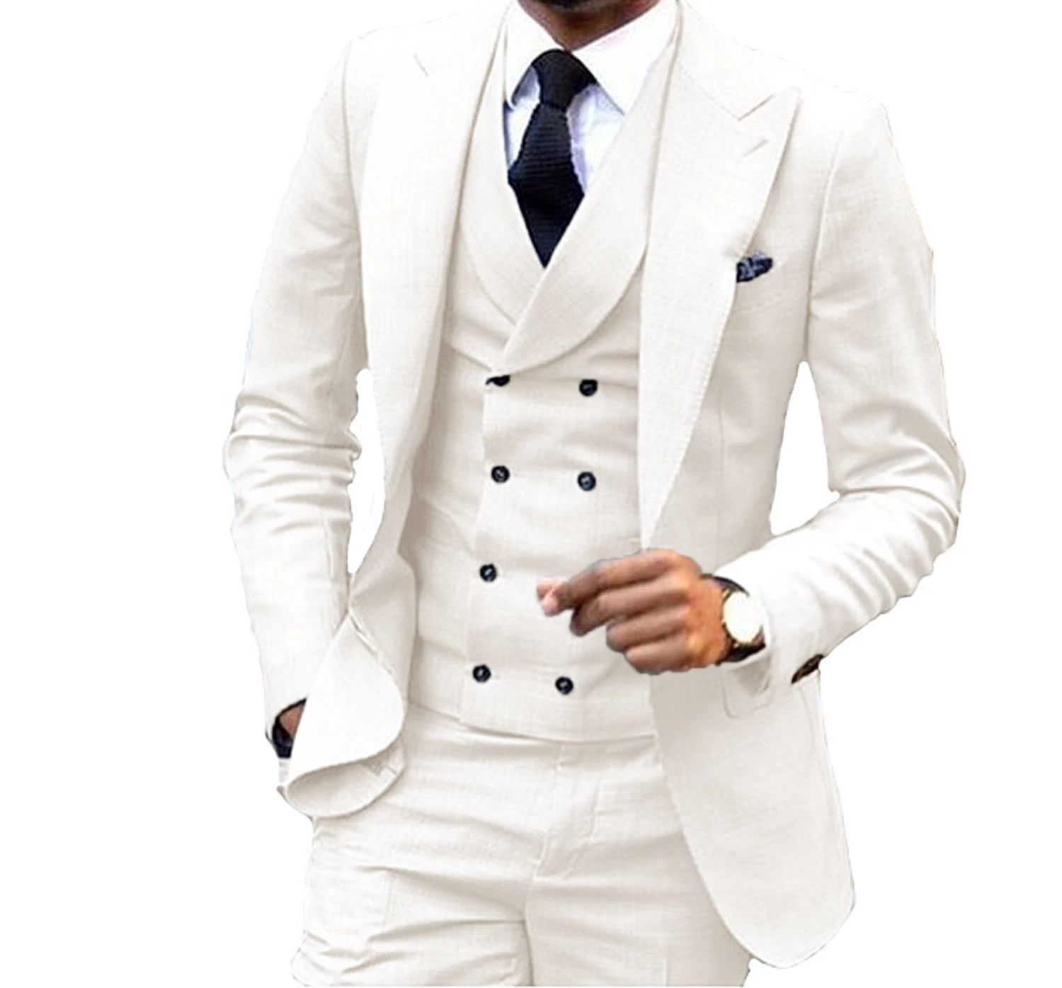 Zarif Düğün erkek Takım Elbise Özelleştirilmiş Casual Slim Fit Damat Groomsmen İş 3 Parça Set (Ceket+Yelek+Pantolon) Görüntü 1