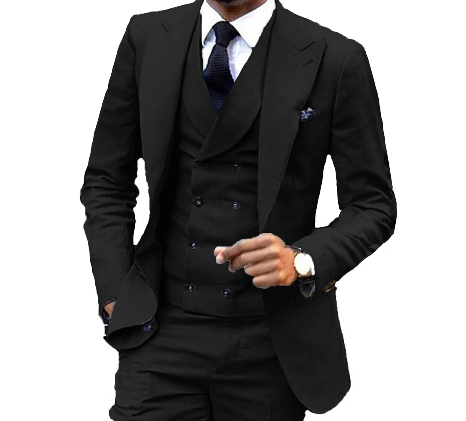 Zarif Düğün erkek Takım Elbise Özelleştirilmiş Casual Slim Fit Damat Groomsmen İş 3 Parça Set (Ceket+Yelek+Pantolon) Görüntü 2