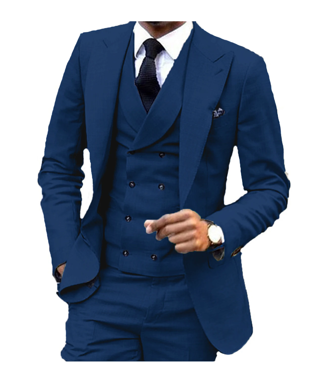 Zarif Düğün erkek Takım Elbise Özelleştirilmiş Casual Slim Fit Damat Groomsmen İş 3 Parça Set (Ceket+Yelek+Pantolon) Görüntü 3