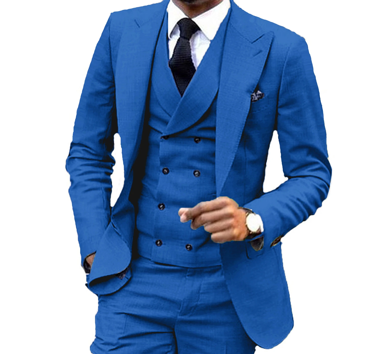 Zarif Düğün erkek Takım Elbise Özelleştirilmiş Casual Slim Fit Damat Groomsmen İş 3 Parça Set (Ceket+Yelek+Pantolon) Görüntü 5
