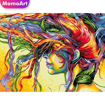 MomoArt Elmas Boyama Renkli Yüz Tam Kare Yuvarlak 5D Elmas Nakış Portre Çapraz Dikiş Mozaik Kadın Kitleri Duvar Sanatı