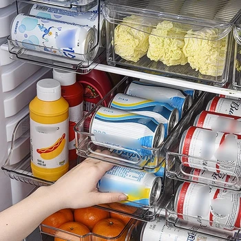 Soda Organizatör Buzdolabı İstiflenebilir içecek şişesi Tutucu Dağıtıcı 2 Katmanlı Haddeleme Şeffaf Depolama Rafı mutfak Depolama 2