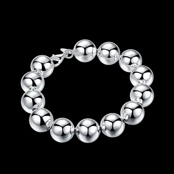 Yeni 925 Damga Gümüş renk Bilezik kadın erkek için Klasik 14mm Büyük boncuk zincir Düğün parti Yılbaşı Hediyeleri moda takı