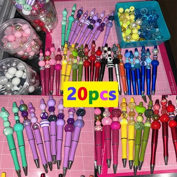 Paketi 20 Plastik Jel Kalem Okunabilir Kalemler Tükenmez Kalem Galvanik Degrade Renk Boncuk Tükenmez Kalemler Plastik DIY Boncuklu Kalemler