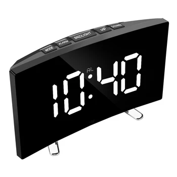 Yatak odası Kavisli Kısılabilir Ayna Saat Büyük Sayı Masa Saati Elektrikli Gece Saati LED Ekran dijital alarmlı saat Saat 7 İnç 1