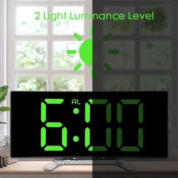 Yatak odası Kavisli Kısılabilir Ayna Saat Büyük Sayı Masa Saati Elektrikli Gece Saati LED Ekran dijital alarmlı saat Saat 7 İnç 2