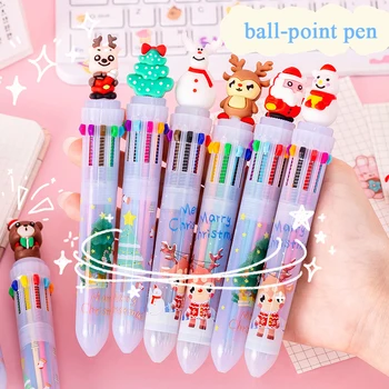 Sevimli Noel Noel Baba Tükenmez Kalem 10 Renk Geri Çekilebilir tükenmez kalem 0.5 MM Okul Yazma Malzemeleri Ofis Kırtasiye