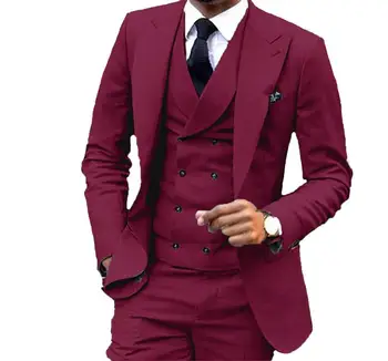 Zarif Düğün erkek Takım Elbise Özelleştirilmiş Casual Slim Fit Damat Groomsmen İş 3 Parça Set (Ceket+Yelek+Pantolon)