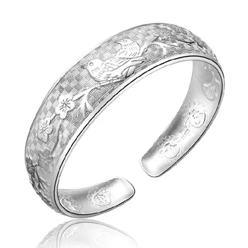 S925 Gümüş Bahar Kuş Çiçek Dal Ayarlanabilir Bilezik Bileklik Kadınlar İçin Kız Lady Düğün doğum günü hediyesi kadın mücevheratı 1