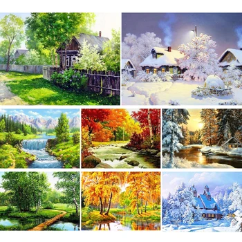5D DIY Elmas Boyama Manzara Çapraz Dikiş Kiti Tam Matkap Nakış Manzara Ağacı Kış Kar Mozaik Resim Ev Dekor