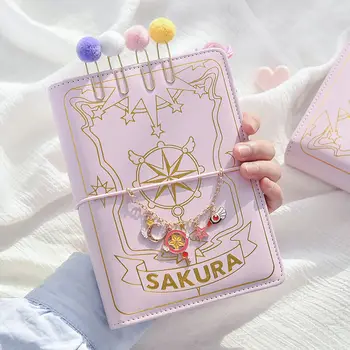 Sevimli Pembe Sakura Anime Gevşek Yaprak Günlüğü Dizüstü Renkli Sayfalar Spiral 6 Delik ciltli defter Dergiler Planlayıcısı Kırtasiye Seti