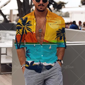 2023 Hindistan Cevizi Ağacı erkek Gömlek 3d Baskılı havai gömleği Kısa Kollu Üstleri Plaj Seyahat Büyük Boy Gömlek Erkekler İçin Giyim Camisa