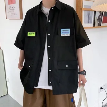 Erkek gömleği Yaz Kısa Kollu Hırka Erkek Kore Çok Cep Moda Marka Yarım Kollu Gömlek Casual İş Ceket