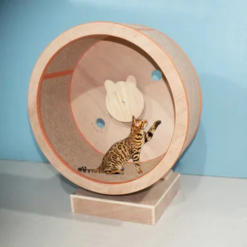 Kedi Tırmanma Çerçeve katı ahşap Kedi Tırmığı Koşu Bandı Scratcher Tekerlek Kediler için spor oyuncakları Kedi tırmalama sütunu Tırmanma Tekerleği ile 1