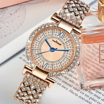 İRTİBATTA KALMAK Kadınlar Gül Altın İzle Moda Kuvars Elmas Kol Saati Zarif Kadın Bilezik Saatler Parlak Kristal Reloj Mujer