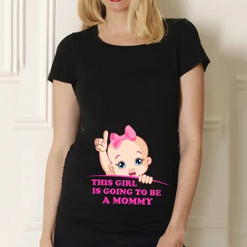 2022 Yükleme Bebek Gebelik siyah kısa kollu t-shirt Karikatür Baskı Üstleri T-shirt Gebelik Giysileri Hamile kadın T-shirt
