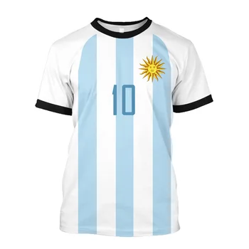 Arjantin erkek Futbol Tişörtü, Harajuku Üniforma, yazlık tişört, 3D Baskılı Kısa Kollu Futbol tişörtü, 2022 1