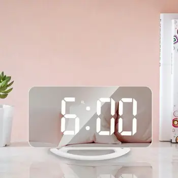 1 Takım Çalar Saat LED Ayna Ekran USB Şarj ABS Masaüstü Asılı Saat Yatak Odası için