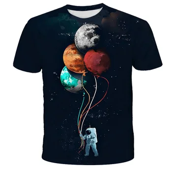 Yaz yeni erkek moda geniş 3D büyük simge astronot baskılı erkek gömleği T-shirt serin serin erkek tişört