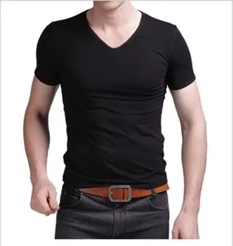 2019 Yaz Sıcak Satış T-Shirt Yeni erkek V Boyun Üstleri Tee Gömlek Slim Fit Kısa Kollu Düz Renk günlük t-shirt