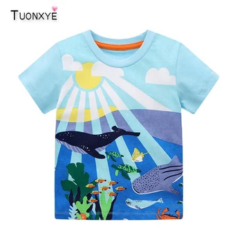 TUONXYE Yaz Erkek Kısa Kollu T-Shirt Üstleri Giysi Güneş Balık Balina Desen Çocuk Giyim Çocuk pamuklu kıyafet 2-8Years 1