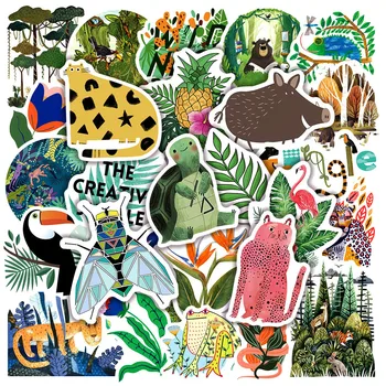 50 adet / takım Karikatür Hayvanlar Bitkiler Sticker Orman Flora ve Fauna Çıkartmalar DIY Albümü Dekorasyon Scrapbooking Çocuk Dizüstü Telefon 2