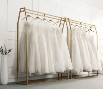 Altın düğün elbisesi rafı, vitrin rafı düğün elbisesi dükkanı yüksek dereceli kat askı, özel düğün elbisesi rafı film stüdyosu için 1