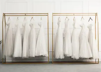 Altın düğün elbisesi rafı, vitrin rafı düğün elbisesi dükkanı yüksek dereceli kat askı, özel düğün elbisesi rafı film stüdyosu için 2